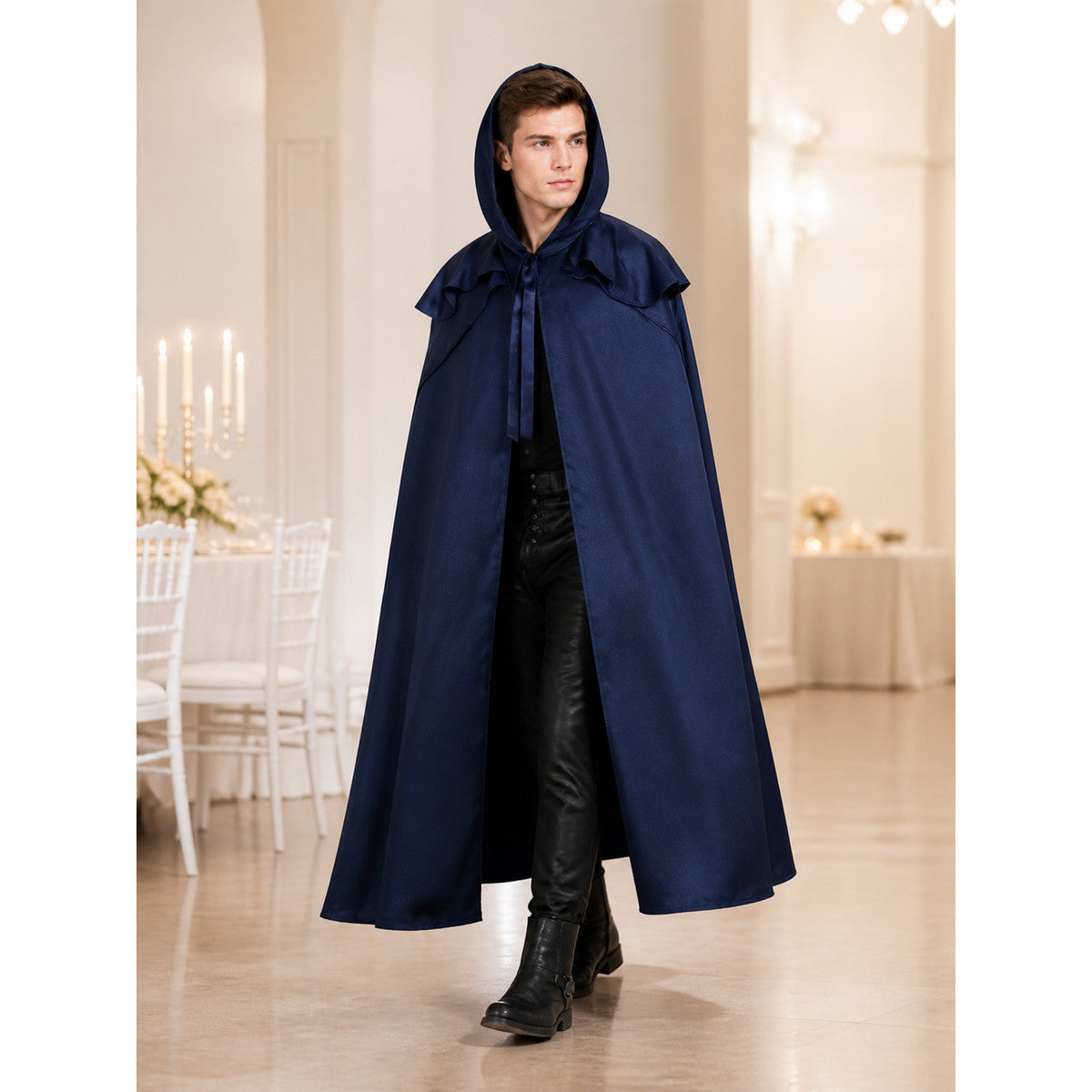 Dark Blue Hooded Cloak of Death for Cosplay lifestyle view