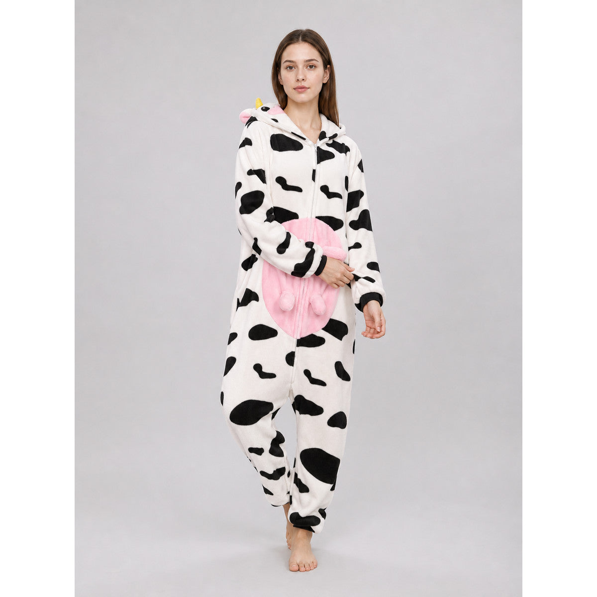 Cow-Print Hooded Kigurumi Jumpsuit lifestyle