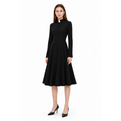 Black Button-Front Dress with Stand Collar for Cosplay lifestyle