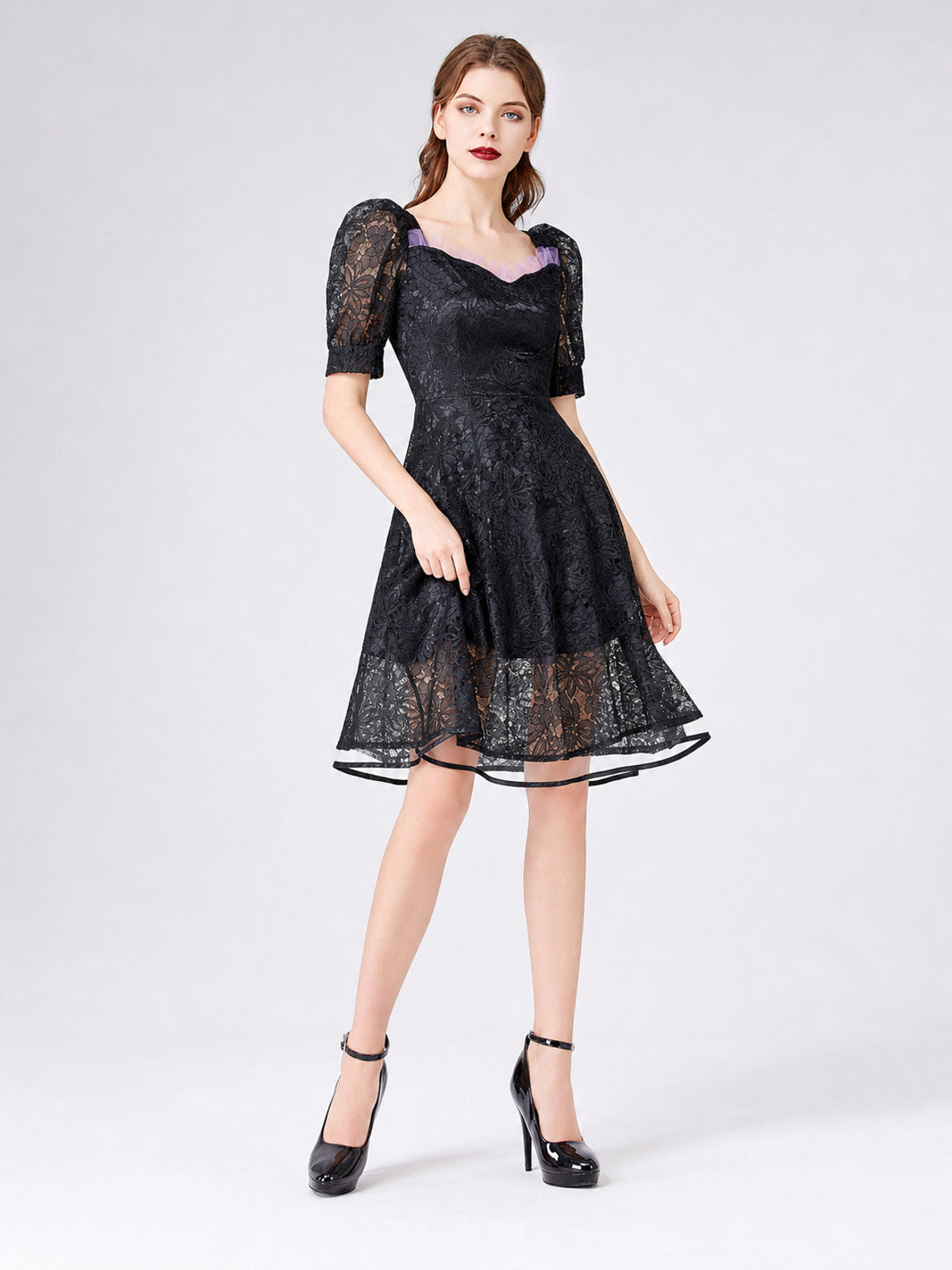 Gothic Lace Dress with Purple Trim