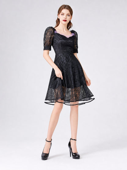 Gothic Lace Dress with Purple Trim