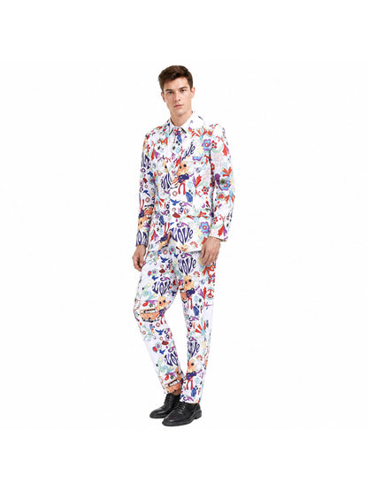 Single-Breasted Two-Piece Suit with Colorful LOVE Print