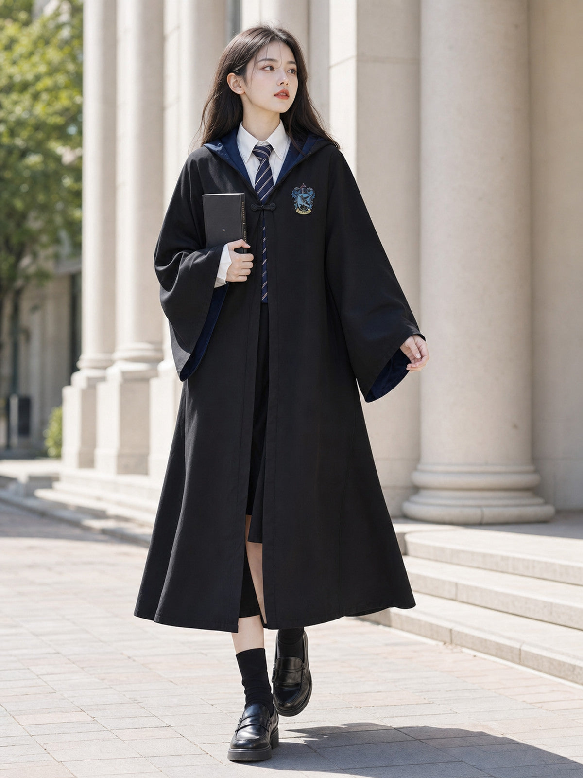 Black Costume Cloak with Blue Hood