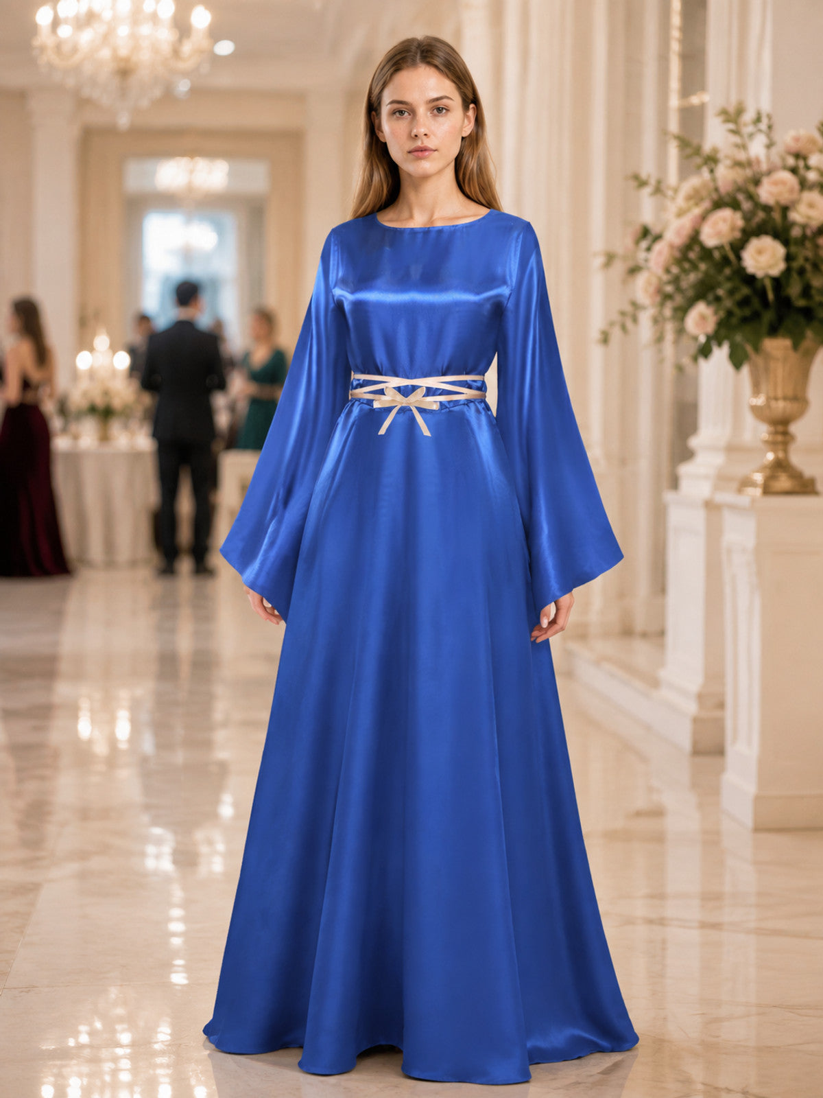 Blue Floor-Length Carnival Dress with Satin Sheen lifestyle view