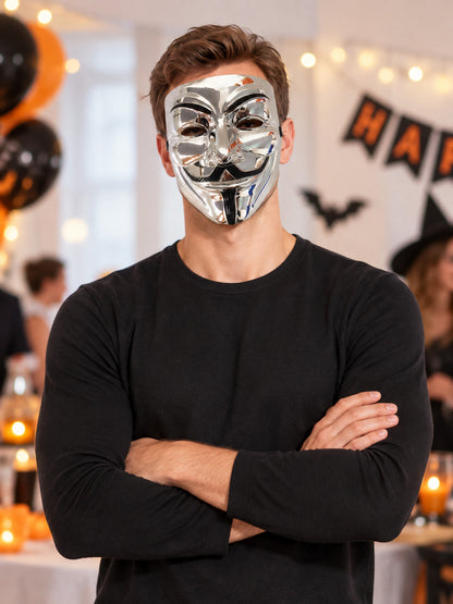 Silver Full-Face Mask with Black Mustache and Beard