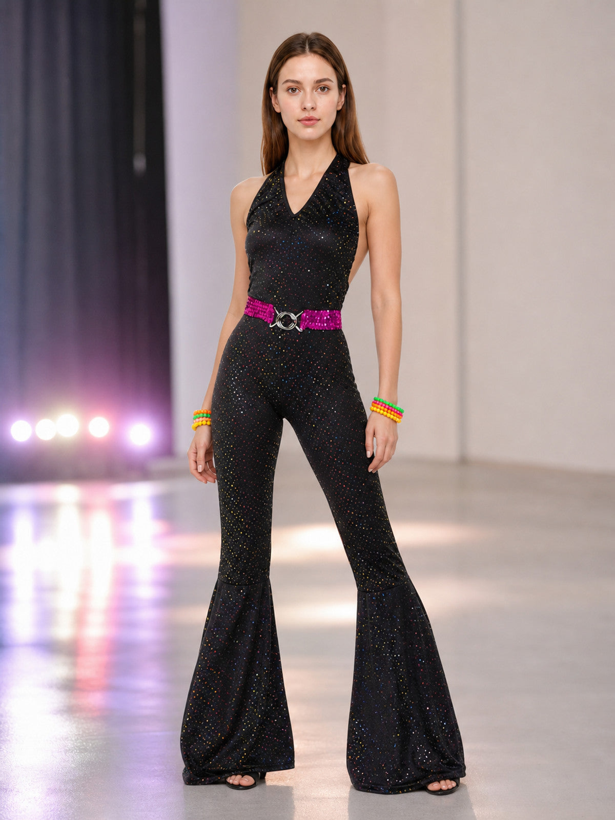 Sequined Jumpsuit with Flared Pants lifestyle view