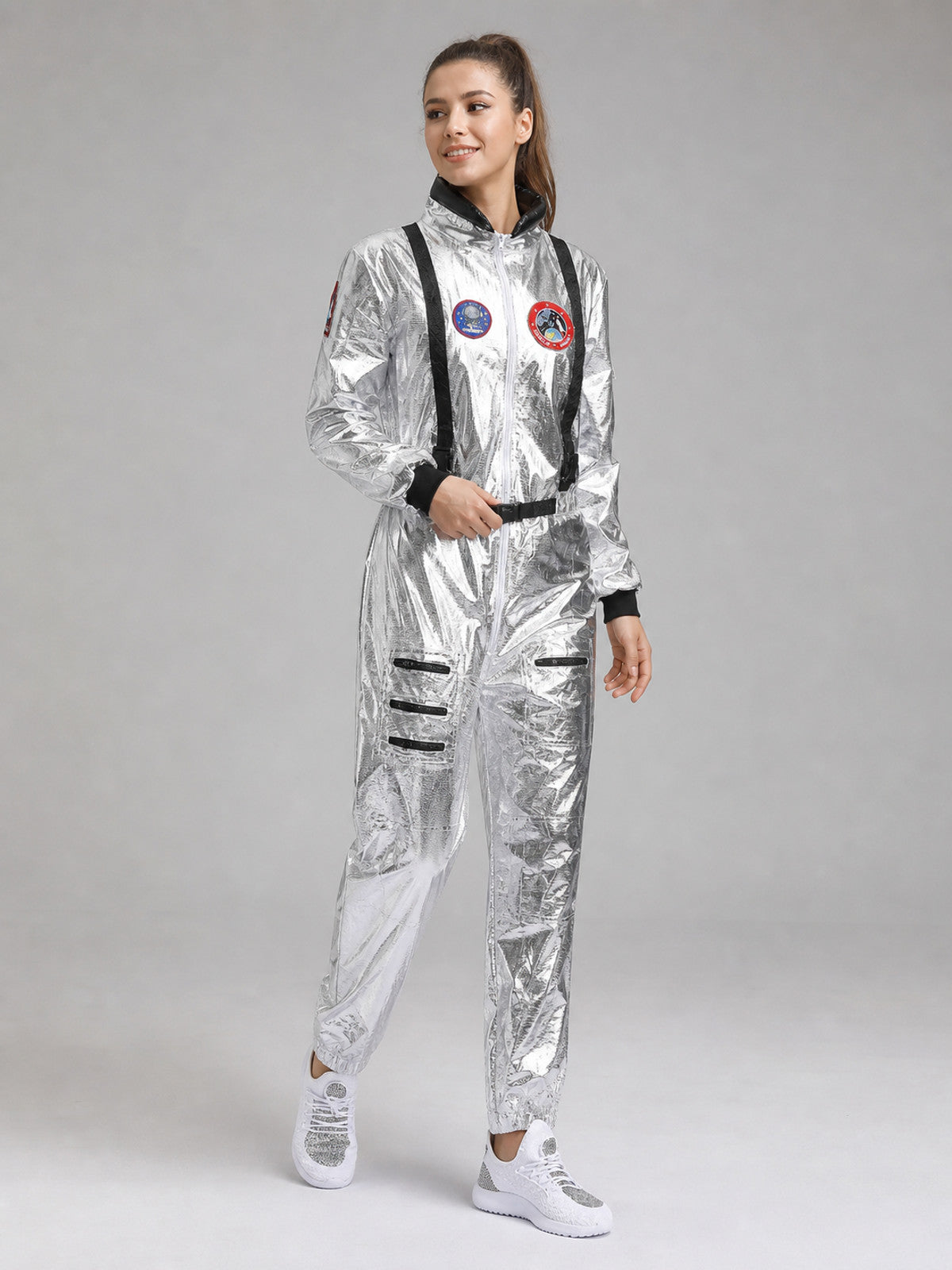 Astronaut Cosplay Costume, Silver Jumpsuit Costumes detail
