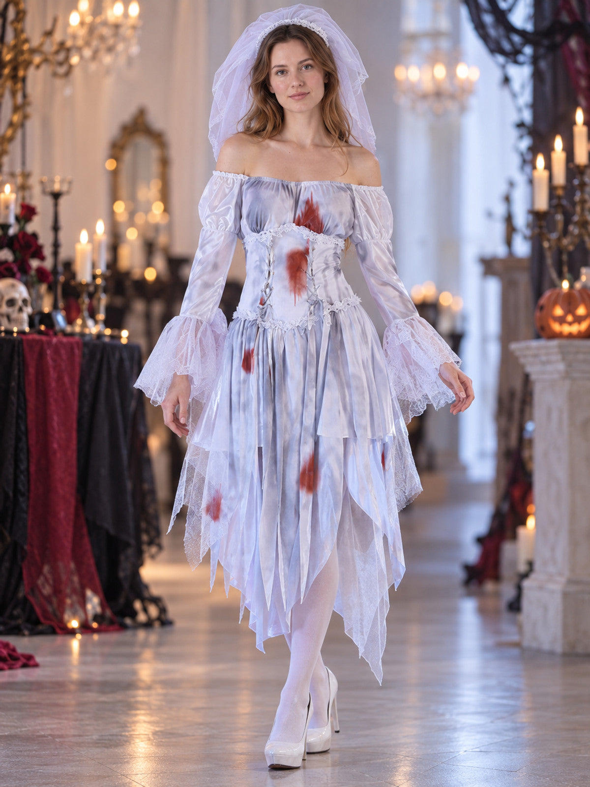 Ghost Bride Costume: White Dress with Veil
