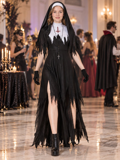Vampire Halloween Costume with Black Dress and Veil