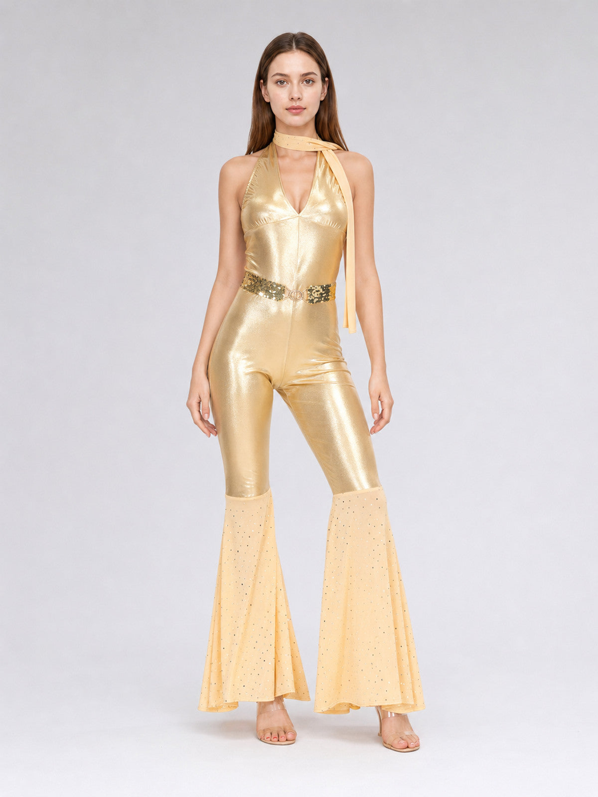 Gold-Toned Sequin Jumpsuit for Cosplay