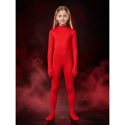 Red Hooded Zentai Bodysuit Costume with Face Opening for Halloween main product view