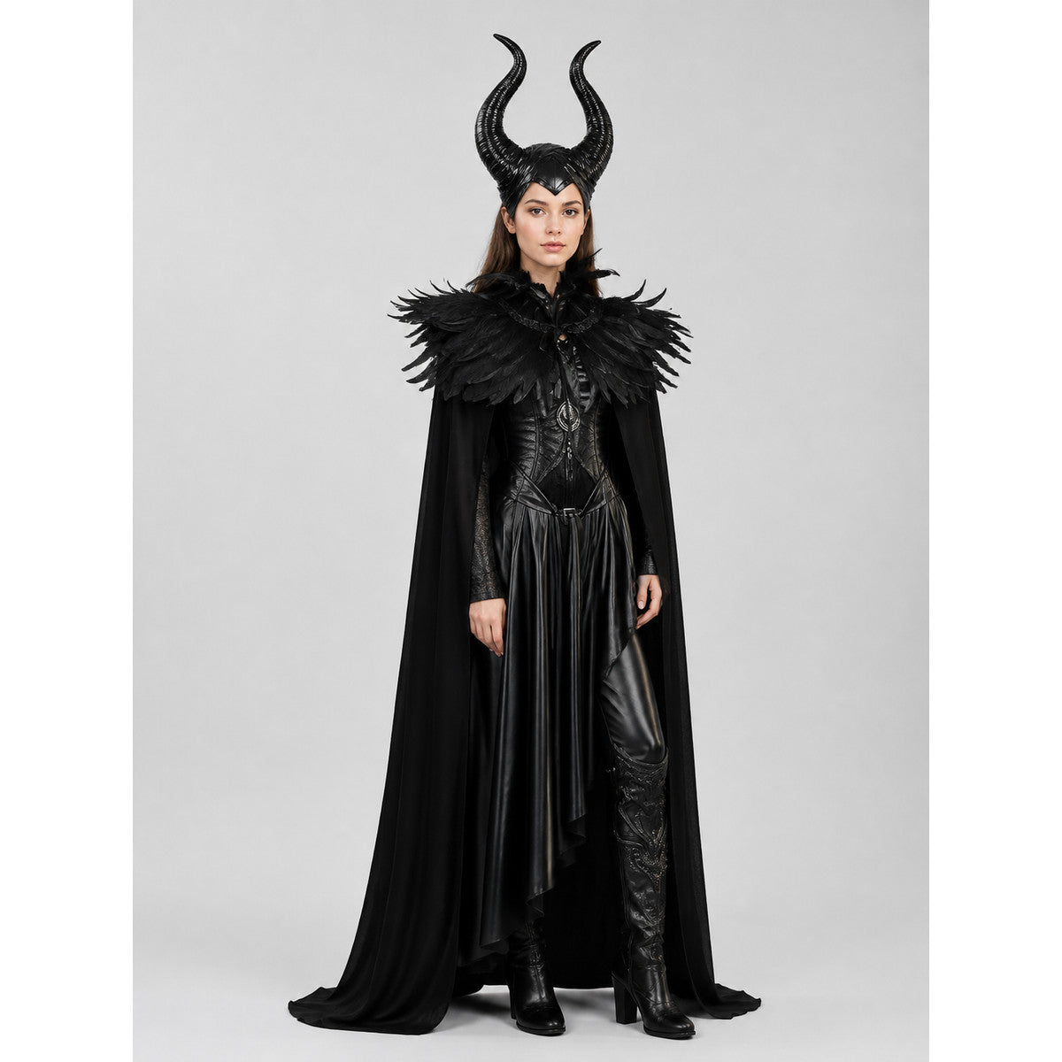Gothic Black Two-Layer Collarless Cloak