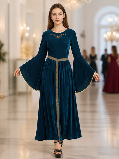 Dark Blue Medieval Dress with Belt lifestyle view