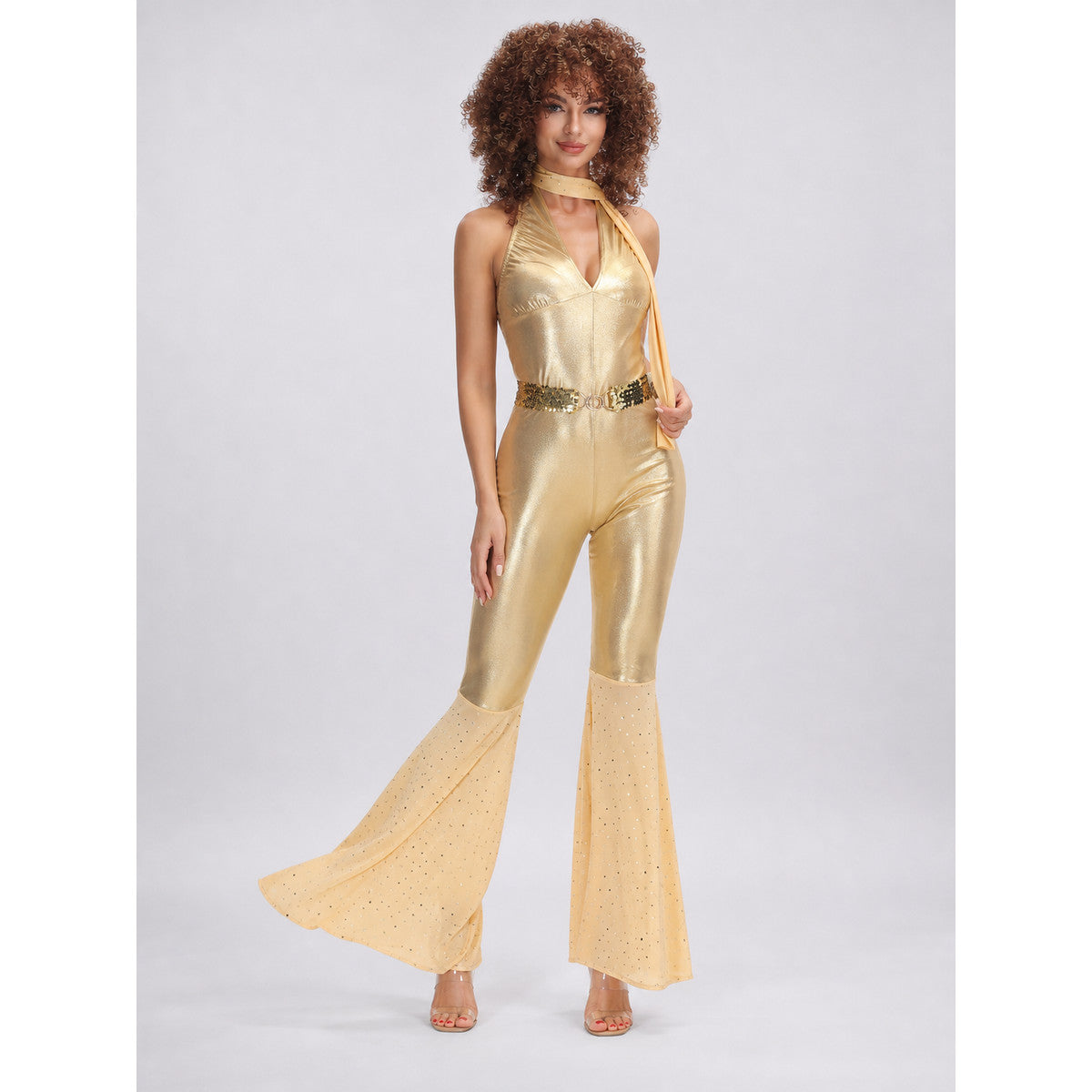 Gold 70s Disco-Style Jumpsuit for Cosplay