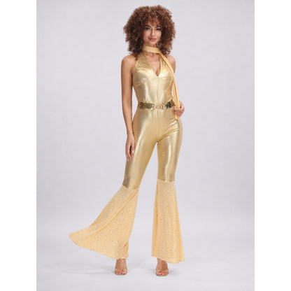Gold 70s Disco-Style Jumpsuit for Cosplay