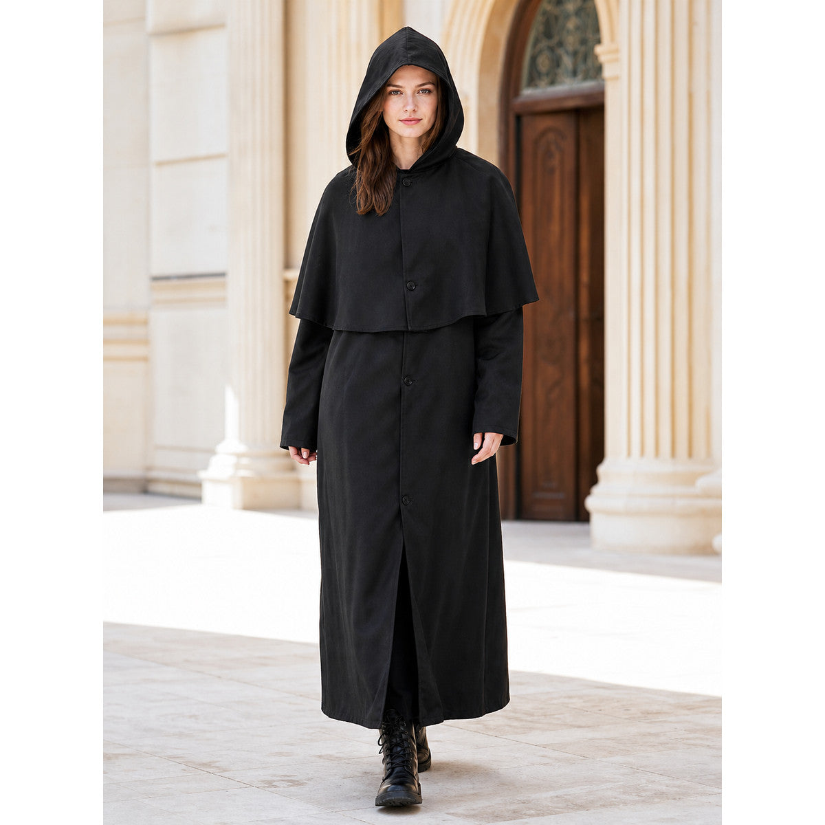 Black hooded cloak for cosplay and Halloween lifestyle view