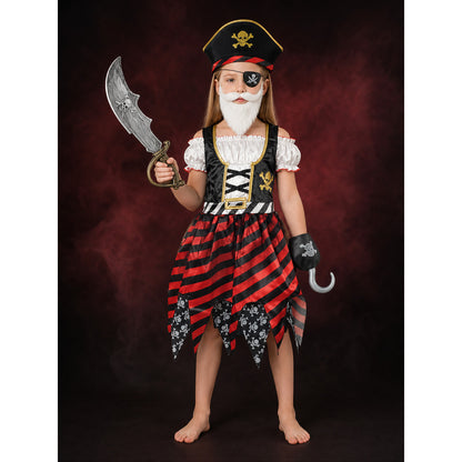 Kids Pirate Costume Set - Dress with Hat, Sword, Eyepatch and Hook Halloween main product view