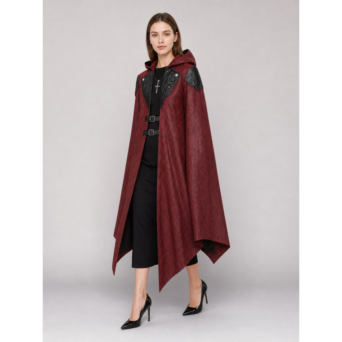 Burgundy Gothic Hooded Costume Cloak lifestyle