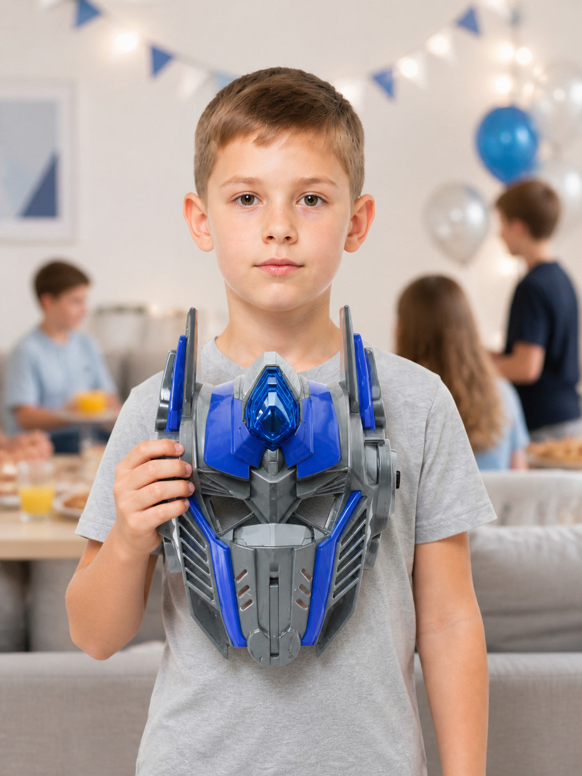 Robot Carnival Mask with LED Lights, Blue-Gray lifestyle view