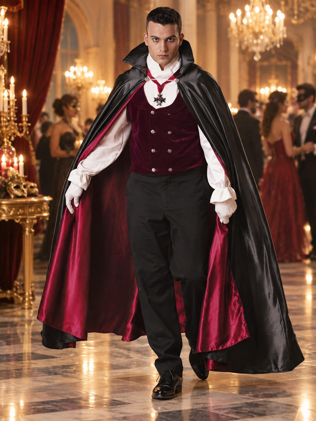 Vampire Carnival Costume with Cape, Vest, and Gloves