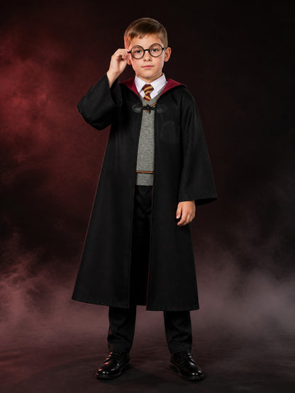 Kids Wizard Costume Set, Hooded Robe With Round Glasses, Tie, Inner Top And