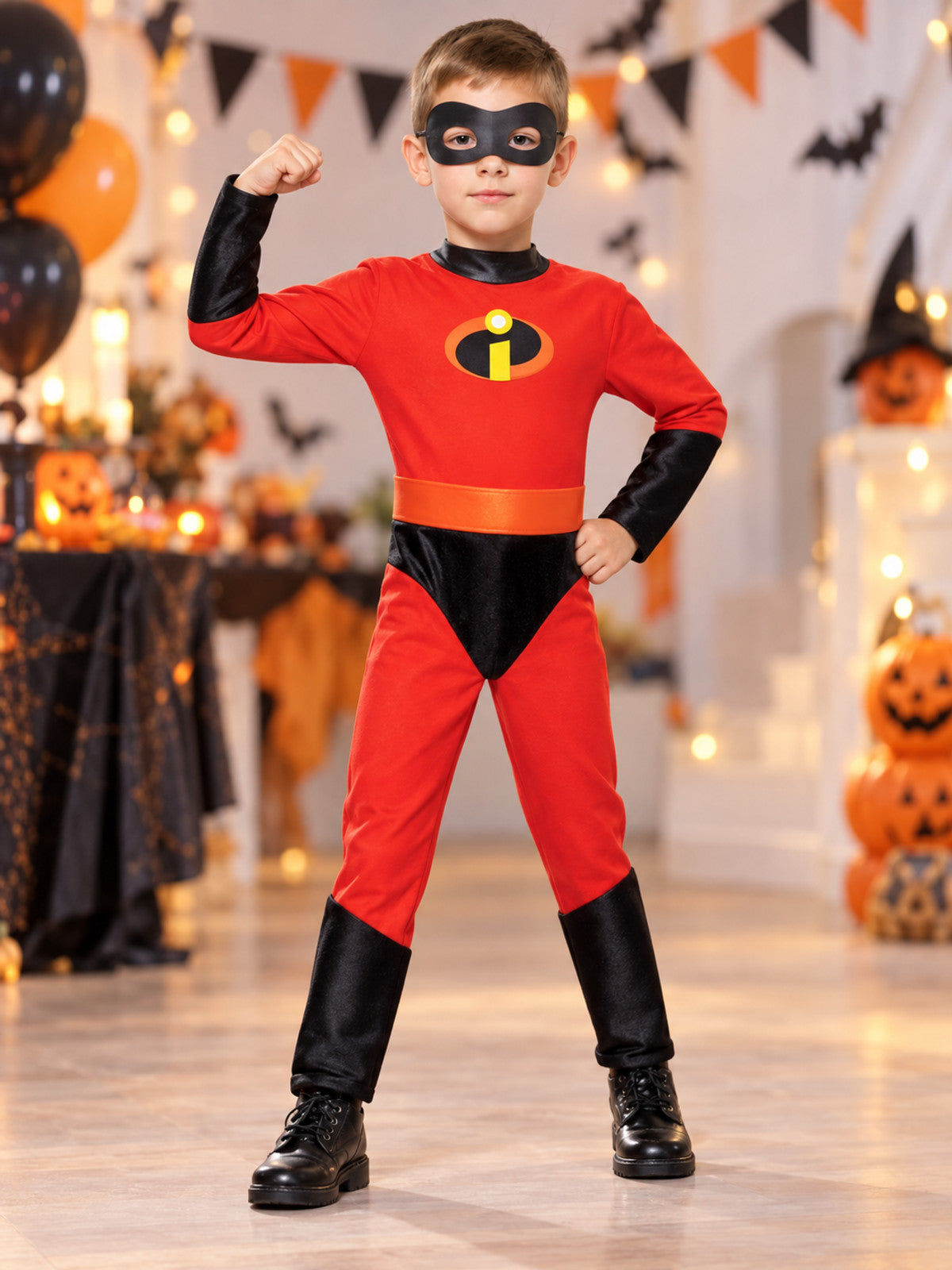 Kids' Superhero Costume Red with Half-Mask and Belt