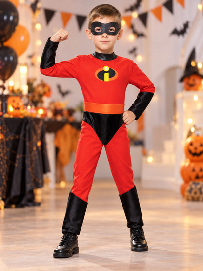 Kids' Superhero Costume Red with Half-Mask and Belt