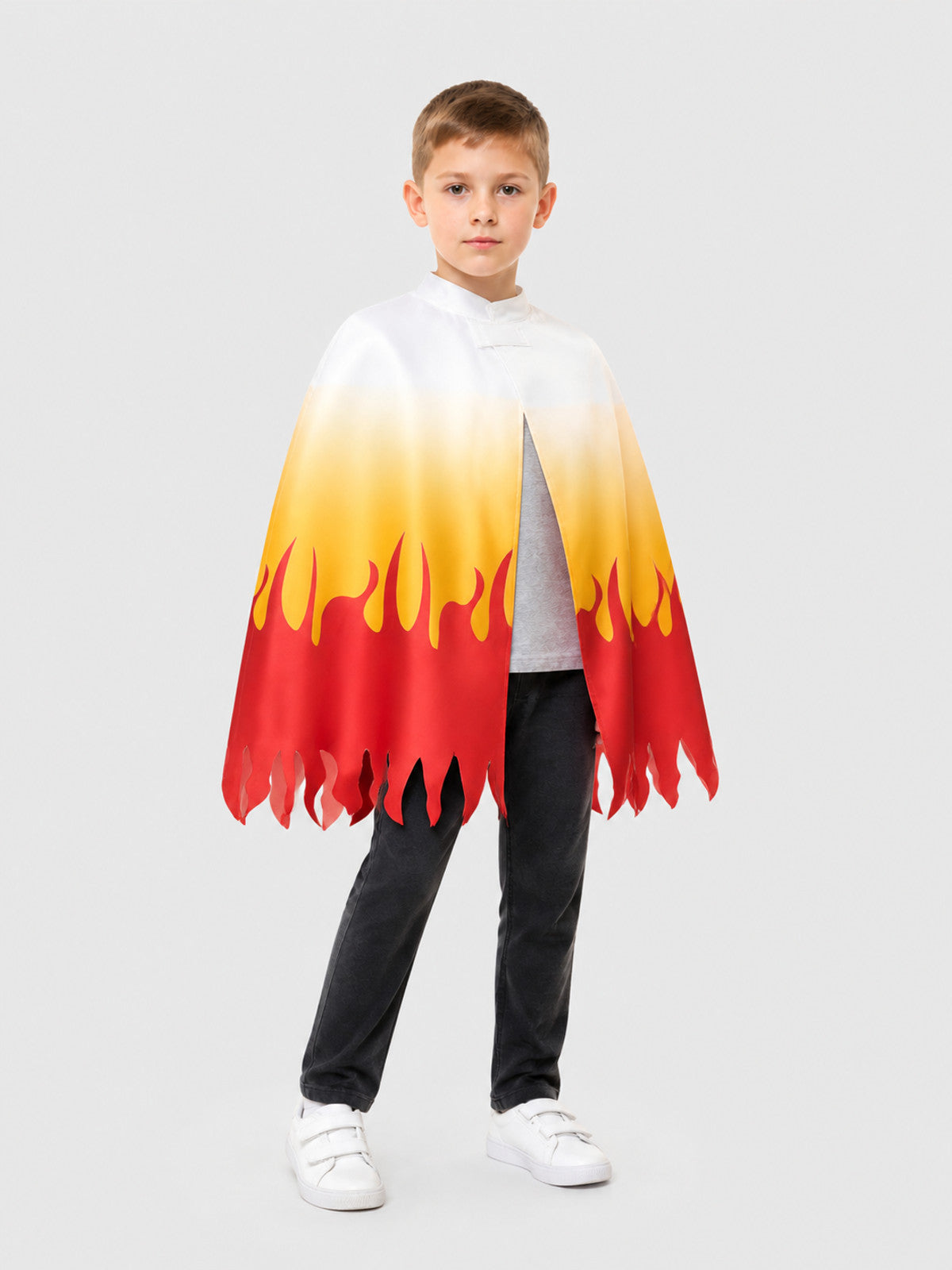 Cosplay Cloak with Flame Print, White, Red, and Yellow Costume Capes detail