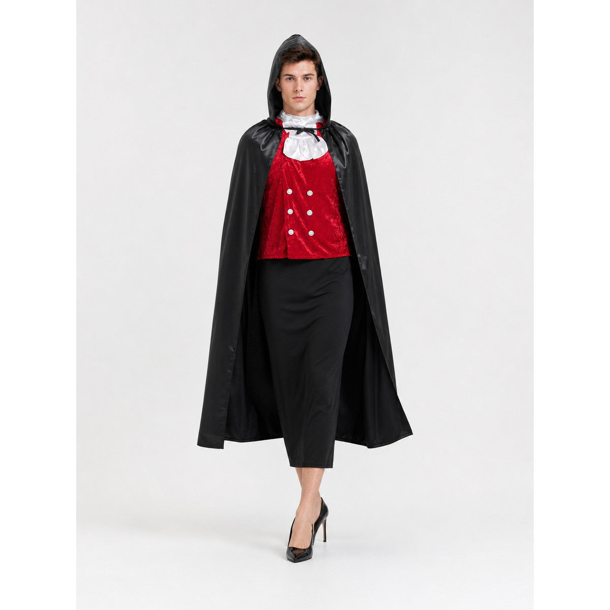 Black carnival hooded cloak for cosplay lifestyle
