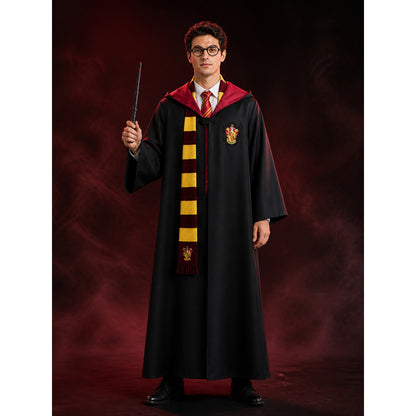Gryffindor Wizard Costume Set, Hooded Robe With Scarf, Tie, Glasses And Wand lifestyle