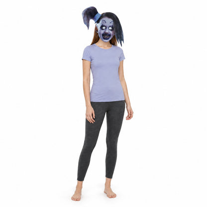 Terrifying Clown Full Face Mask with Witch Hat and Long Black Hair Halloween on-model front view