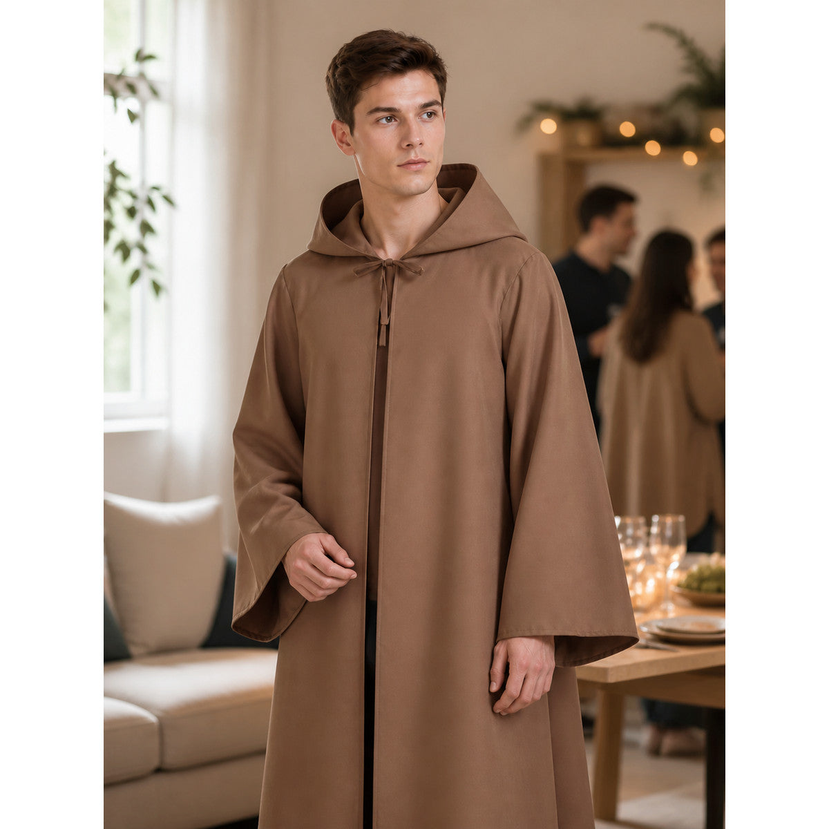 Long Brown Hooded Carnival Cloak lifestyle view