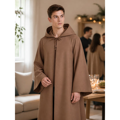 Long Brown Hooded Carnival Cloak lifestyle view