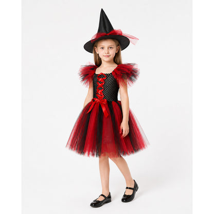 Red and Black Witch Costume with Hat and Full Skirt Costume Headwear detail