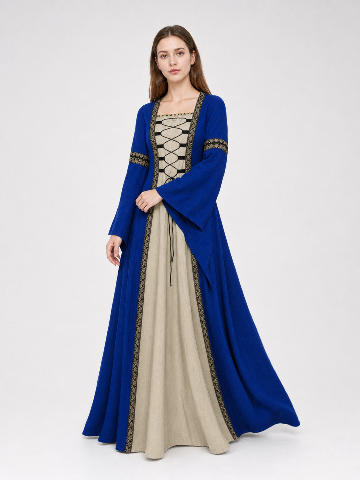 Long Medieval-Style Dress with Lacing