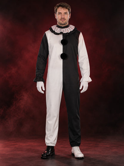Black and White Clown Costume for Cosplay with Ruffle Collar