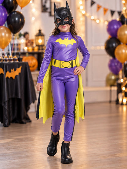 Kids' superhero costume purple with cape