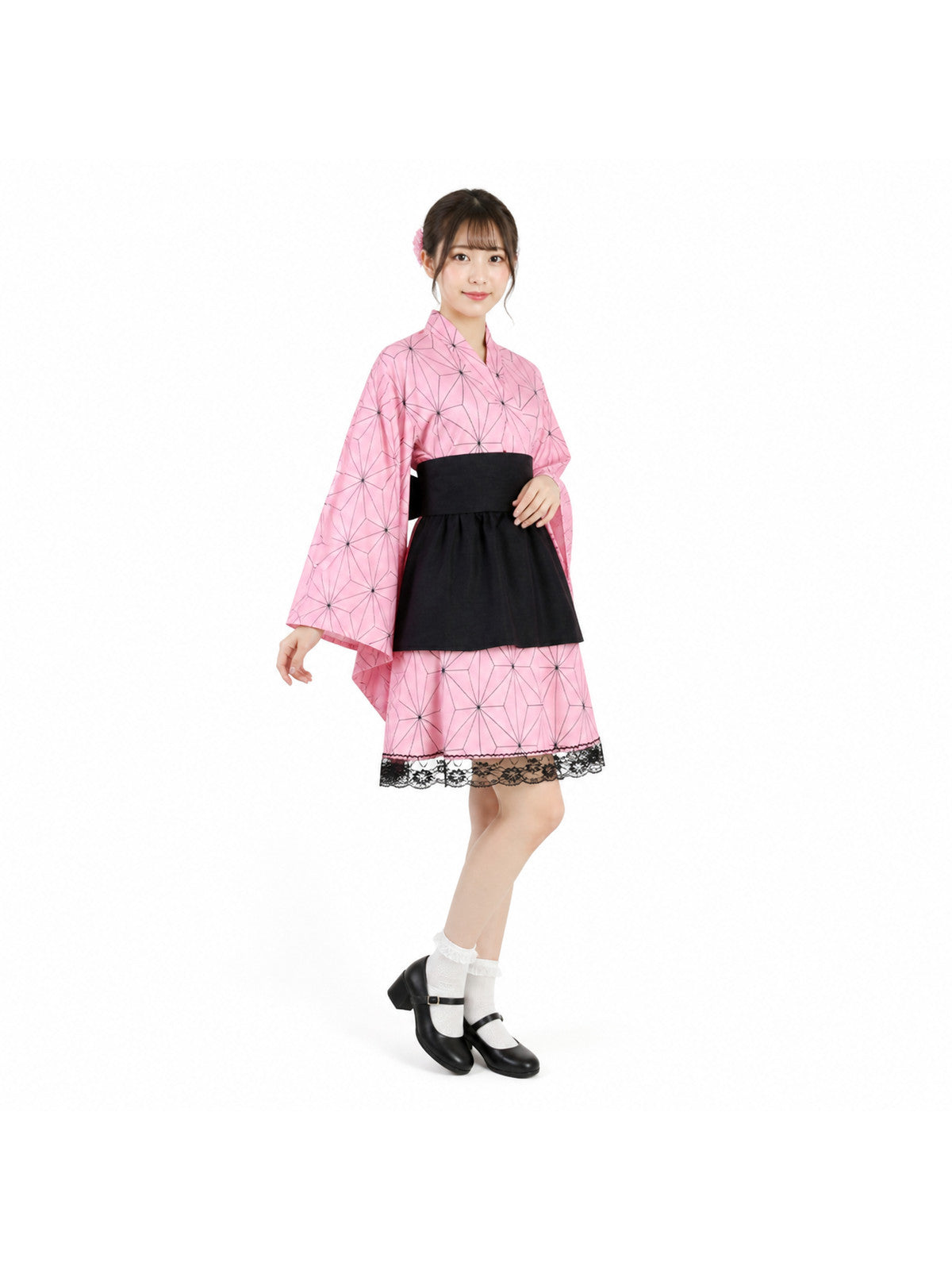 Short Kimono-Style Dress with Lace and Bow Costume Dresses detail