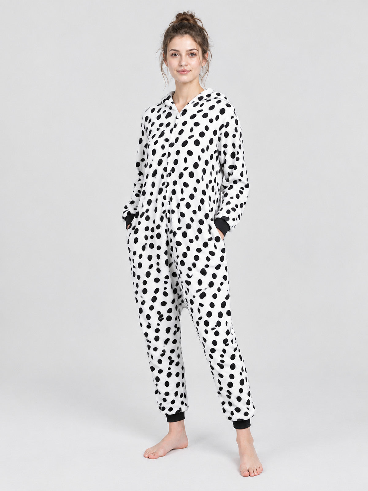 White Kigurumi Pajama with Black Spotted Print