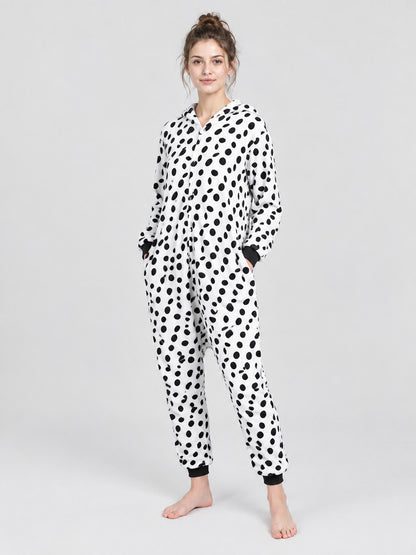 White Kigurumi Pajama with Black Spotted Print