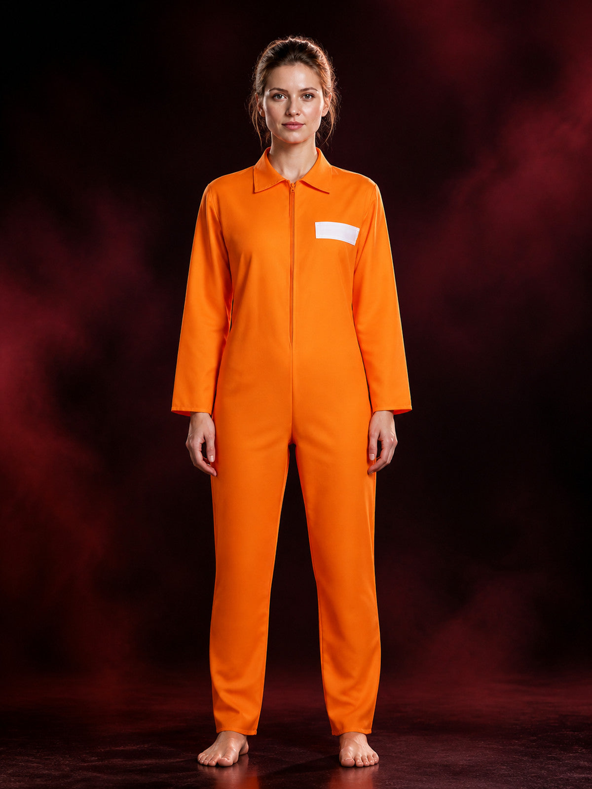 Orange Prison Jumpsuit Costume, Long Sleeve State Prison Print Halloween Outfit main product view