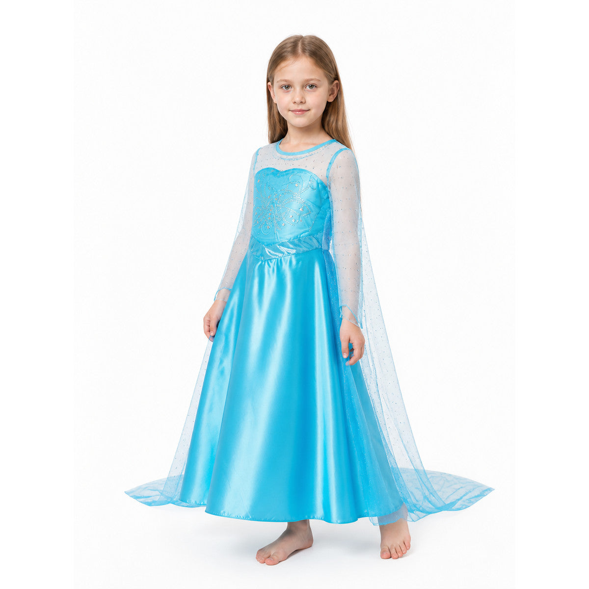 Long Light Blue Dress with Sparkles and a Train Costume Dresses detail