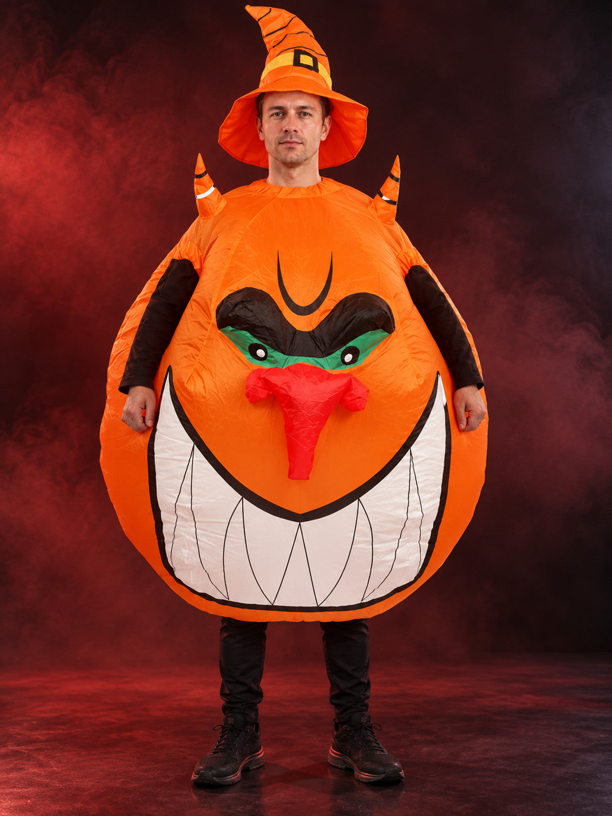 Inflatable Pumpkin Carnival Costume with Fan and Hat