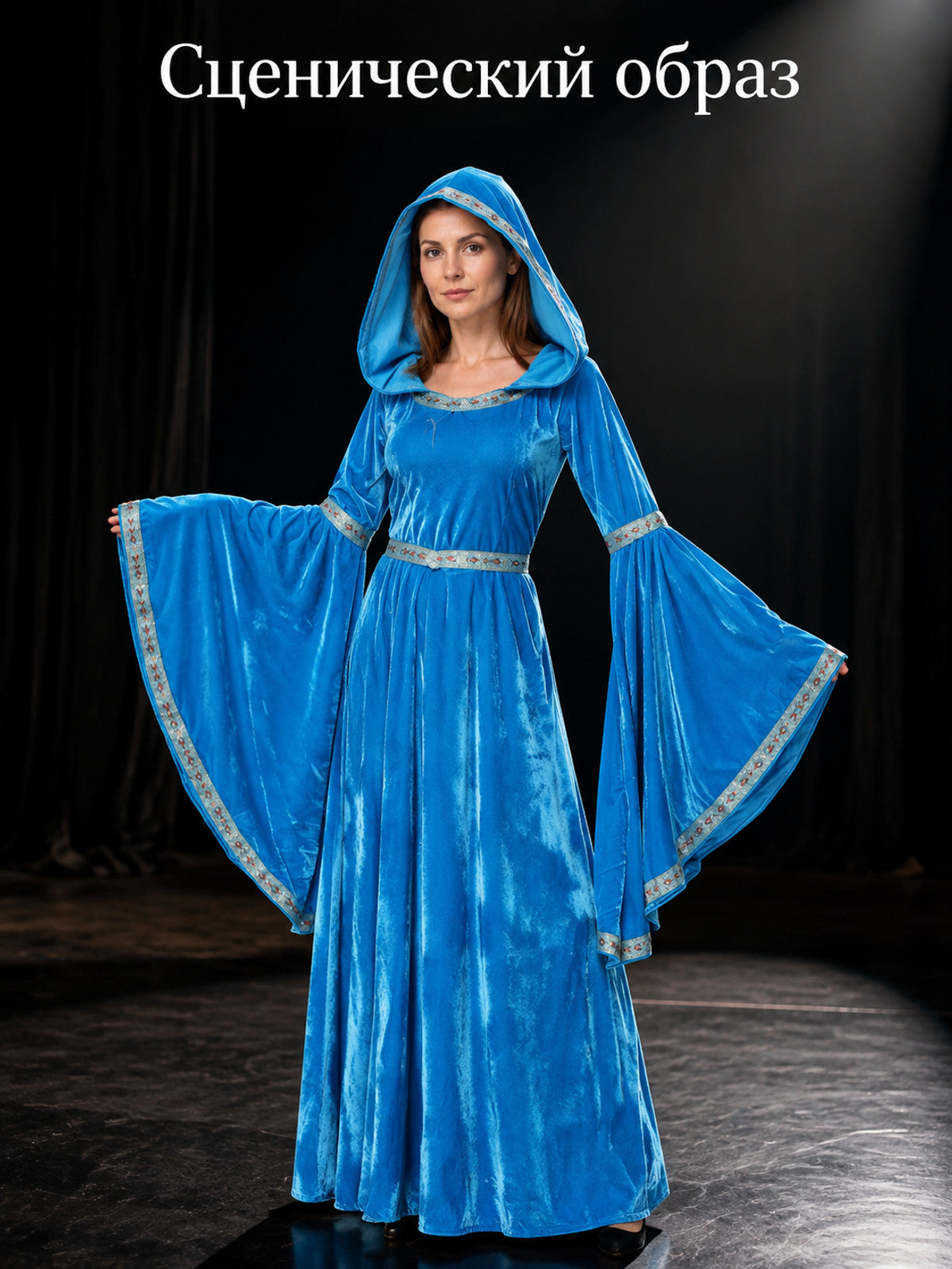 Women's Medieval Hooded Dress with Belt Costume Dresses detail