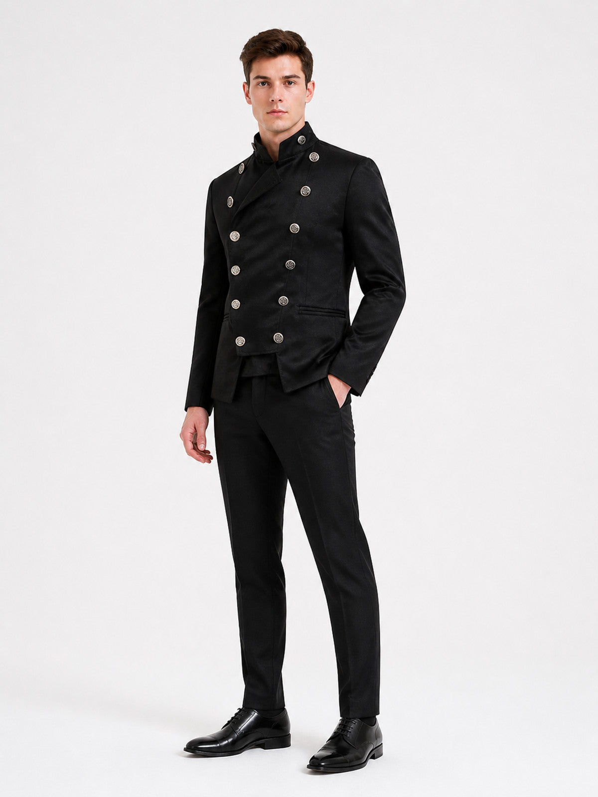 Black Double-Breasted Jacket with a High Collar product detail