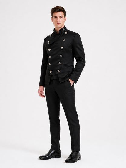 Black Double-Breasted Jacket with a High Collar product detail