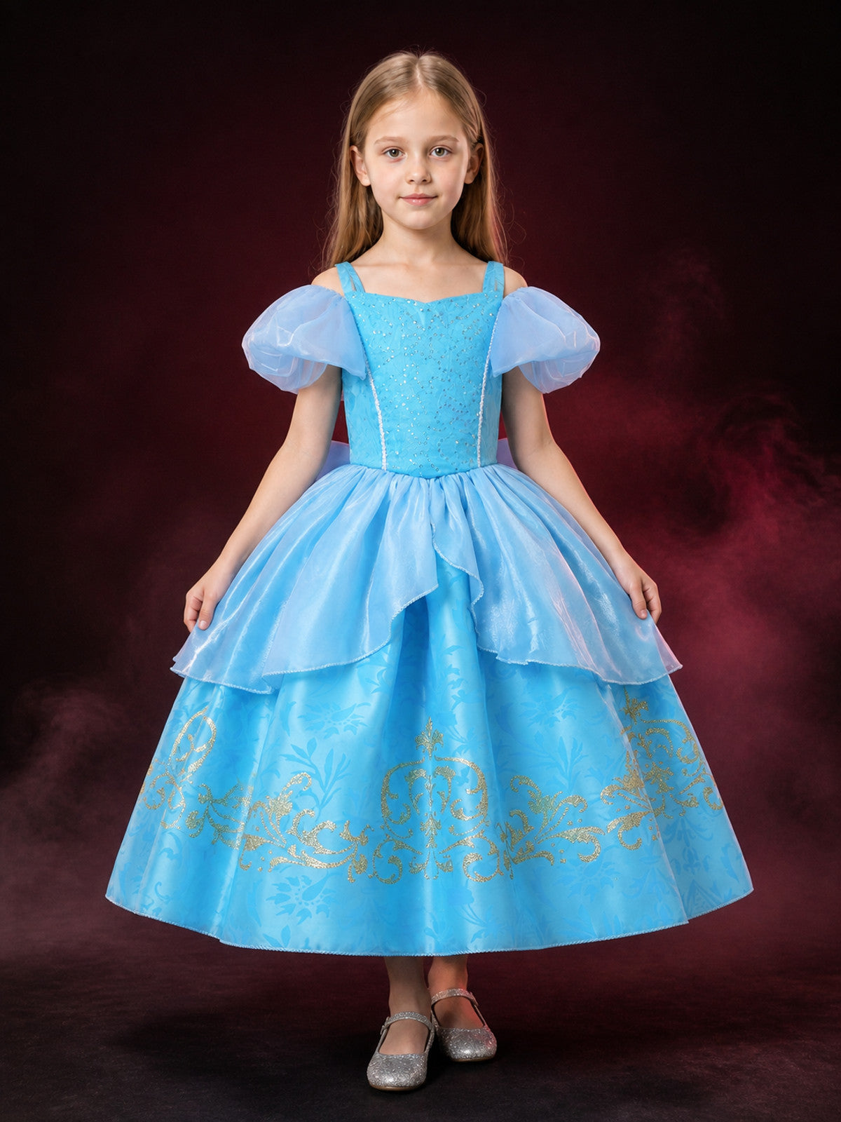 Girls' Blue Princess Dress Costume With Sequined Bodice and Layered Tulle Skirt main product view