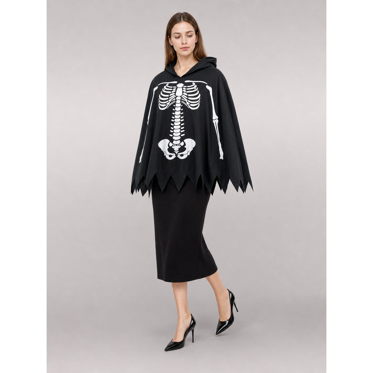 Skeleton costume cloak with hood lifestyle