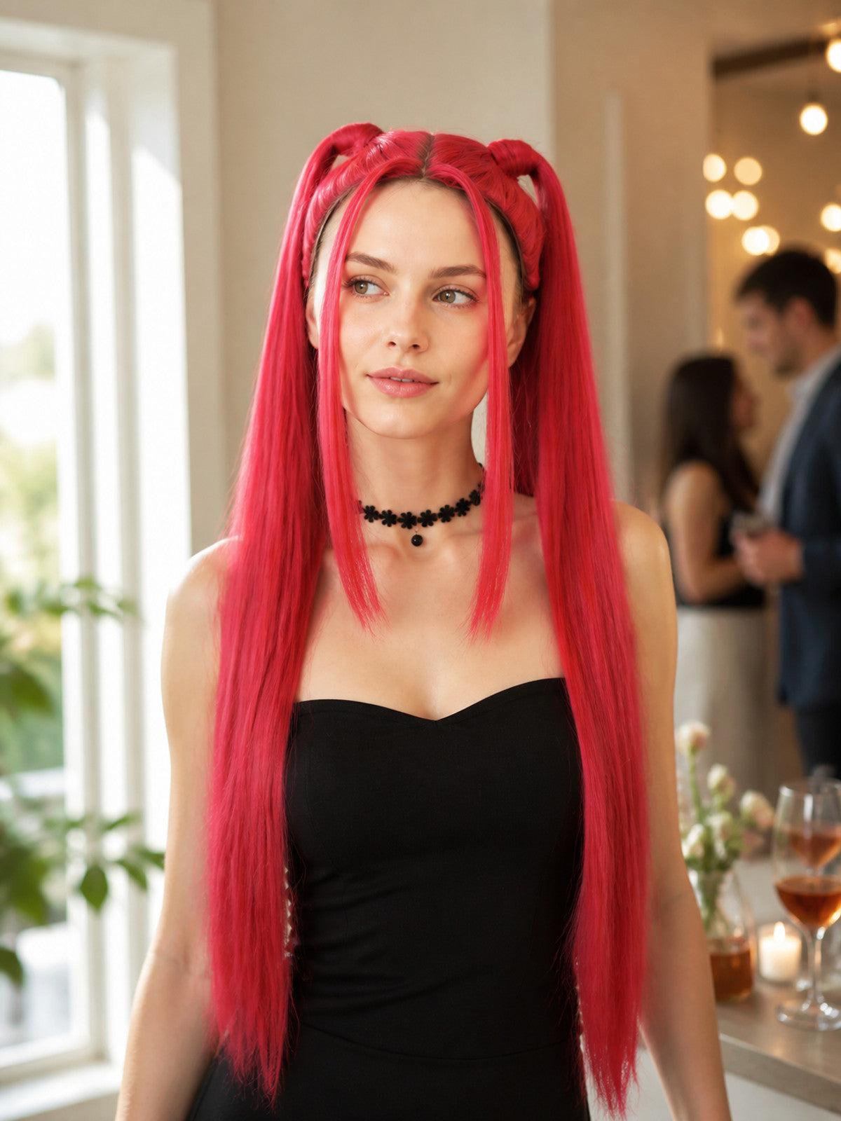 Long Straight Red Carnival Wig for Cosplay lifestyle view