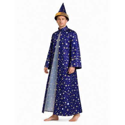 Blue Wizard Costume with Stars and a Pointed Hat Costume Headwear detail